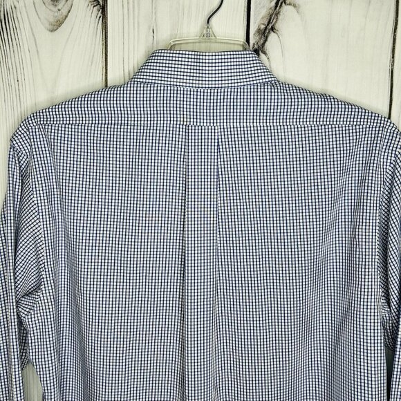 Brooks Brothers Makers Oxford Button Up Shirt Sz L Blue White Check French Cuff - Picture 7 of 8